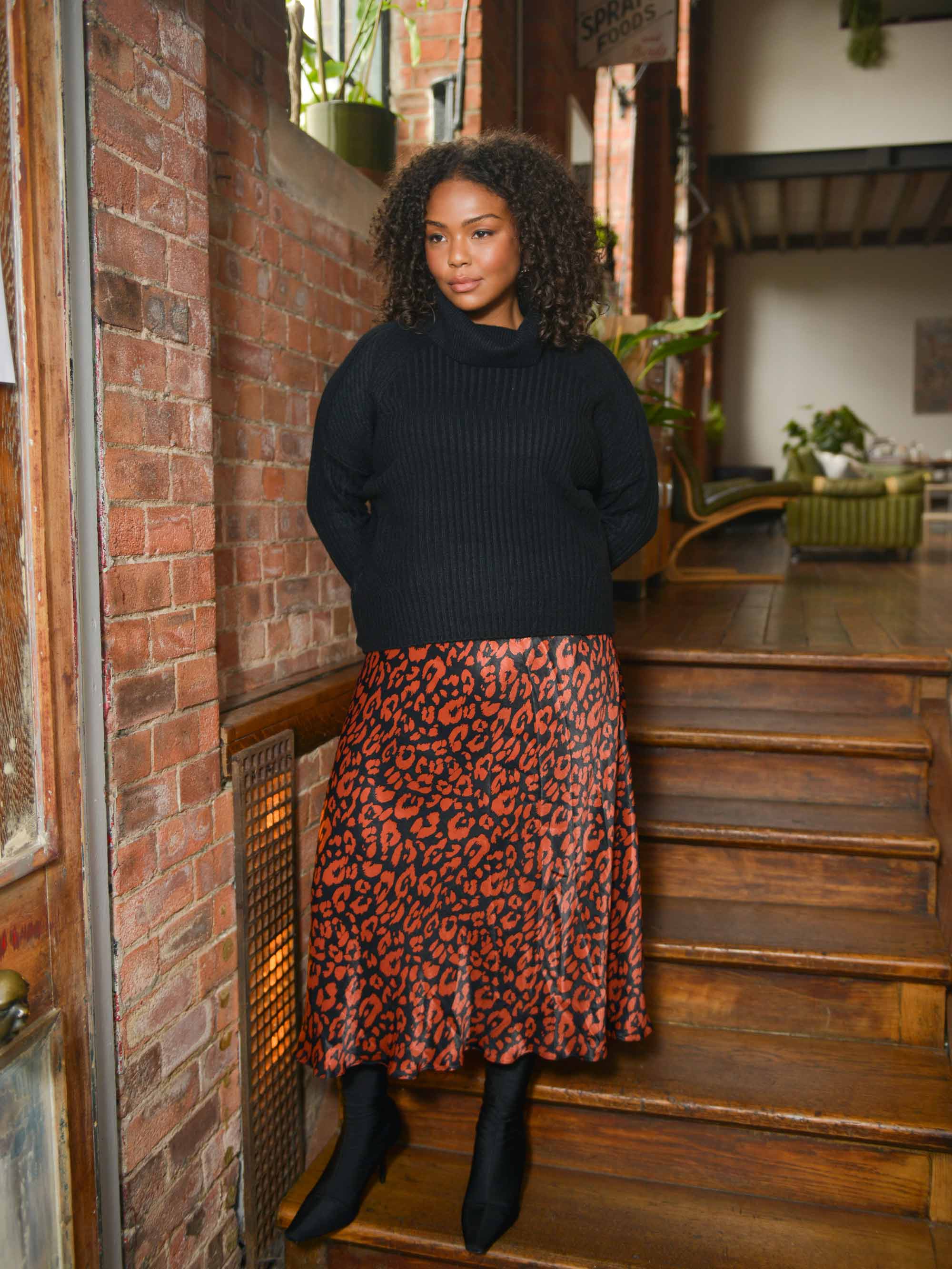 Leopard Print Viscose Bias Cut Skirt