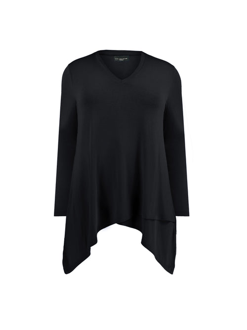 Black Crossover Hanky Hem Jersey Top