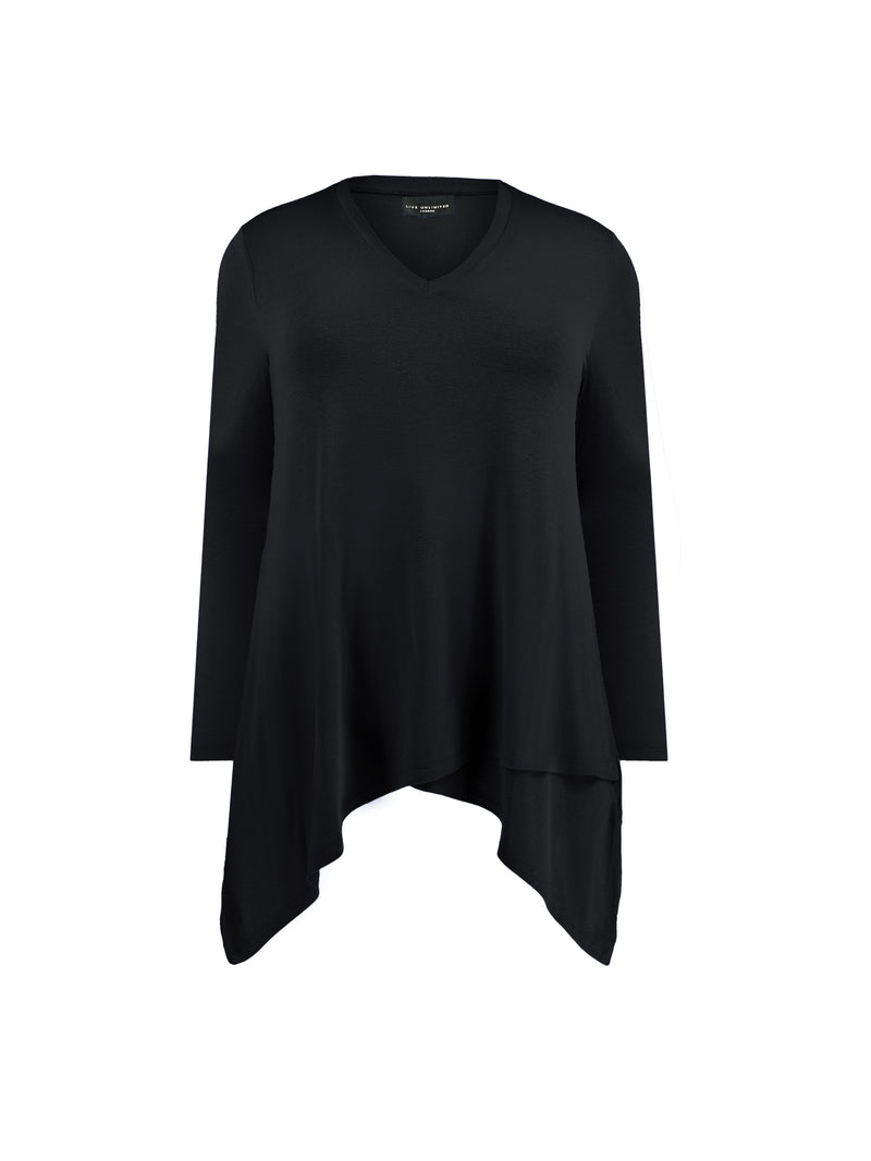 Black Crossover Hanky Hem Jersey Top