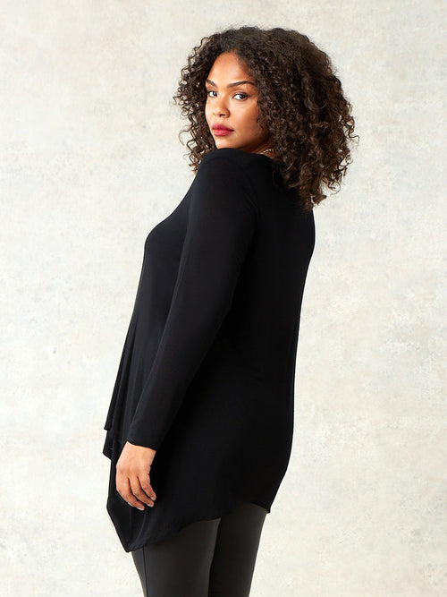 Black Crossover Hanky Hem Jersey Top