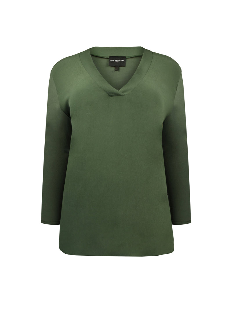 Green Woven Front Long Sleeve Top