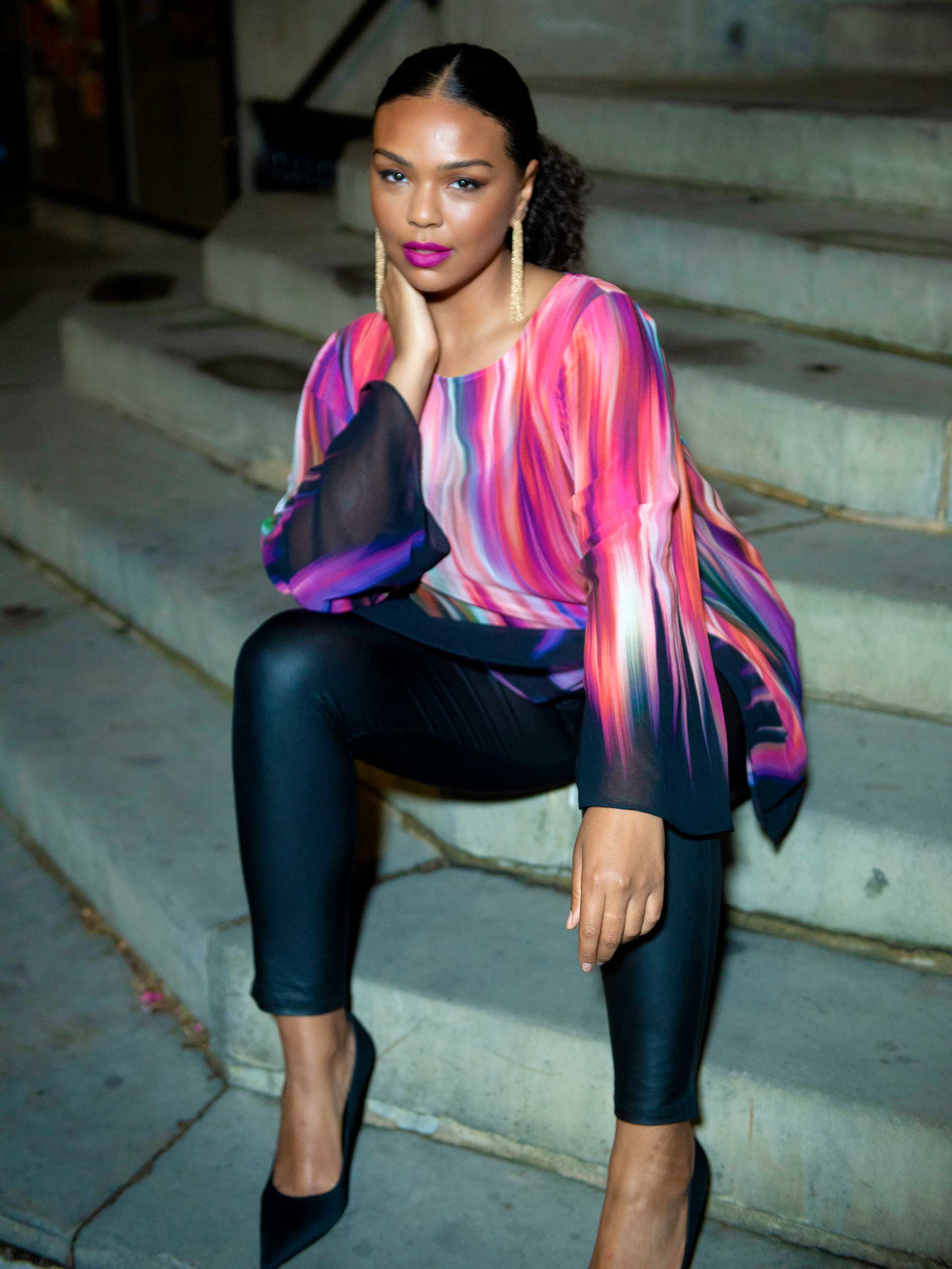 Ombre High Low Chiffon Blouse