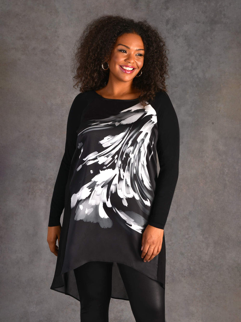 Mono Placement Print High Low Jersey Tunic