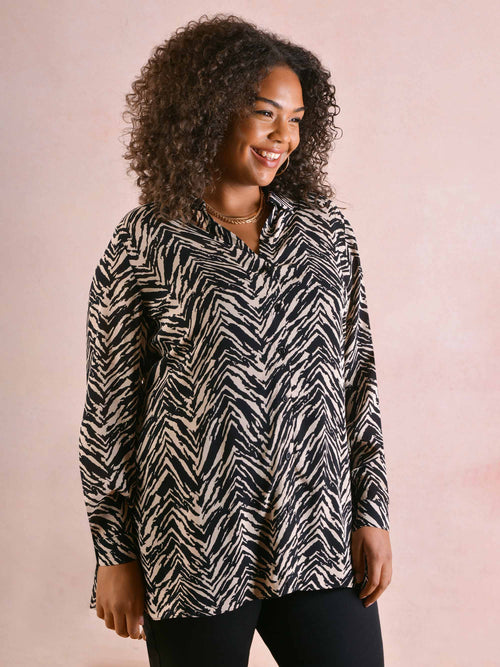 Mono Zebra Print Longline Shirt