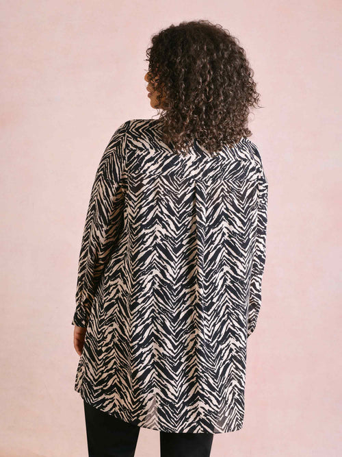 Mono Zebra Print Longline Shirt