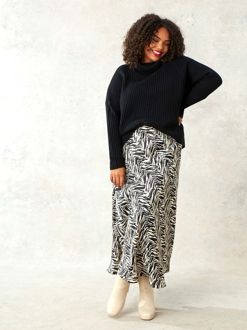 Mono Zebra Print Bias Cut Skirt