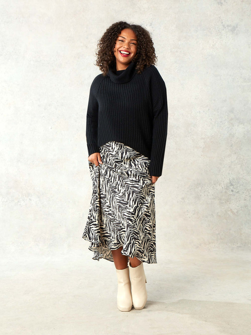 Mono Zebra Print Bias Cut Skirt