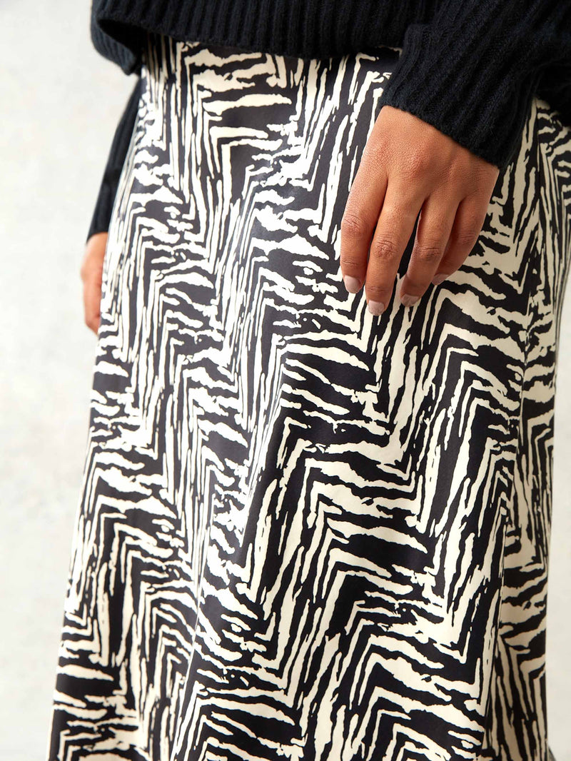 Mono Zebra Print Bias Cut Skirt