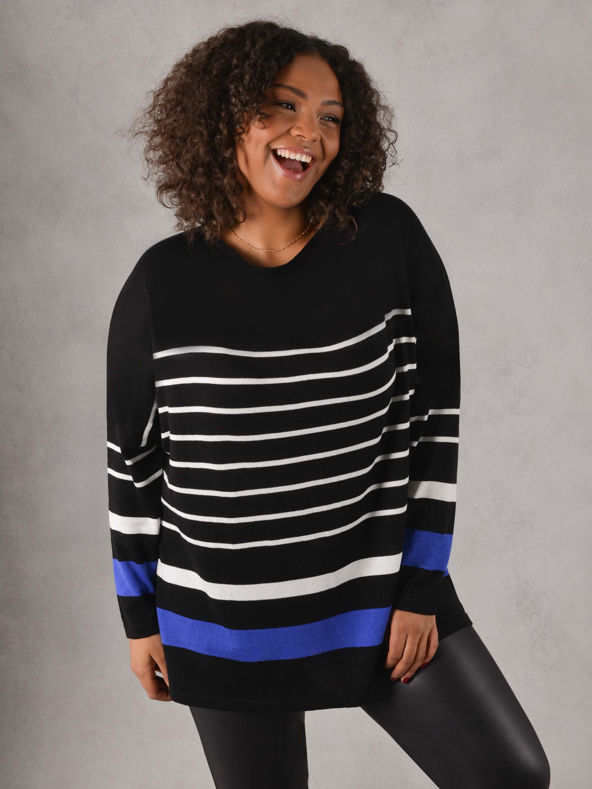 Black, Ivory & Cobalt Stripe Relaxed Jumper