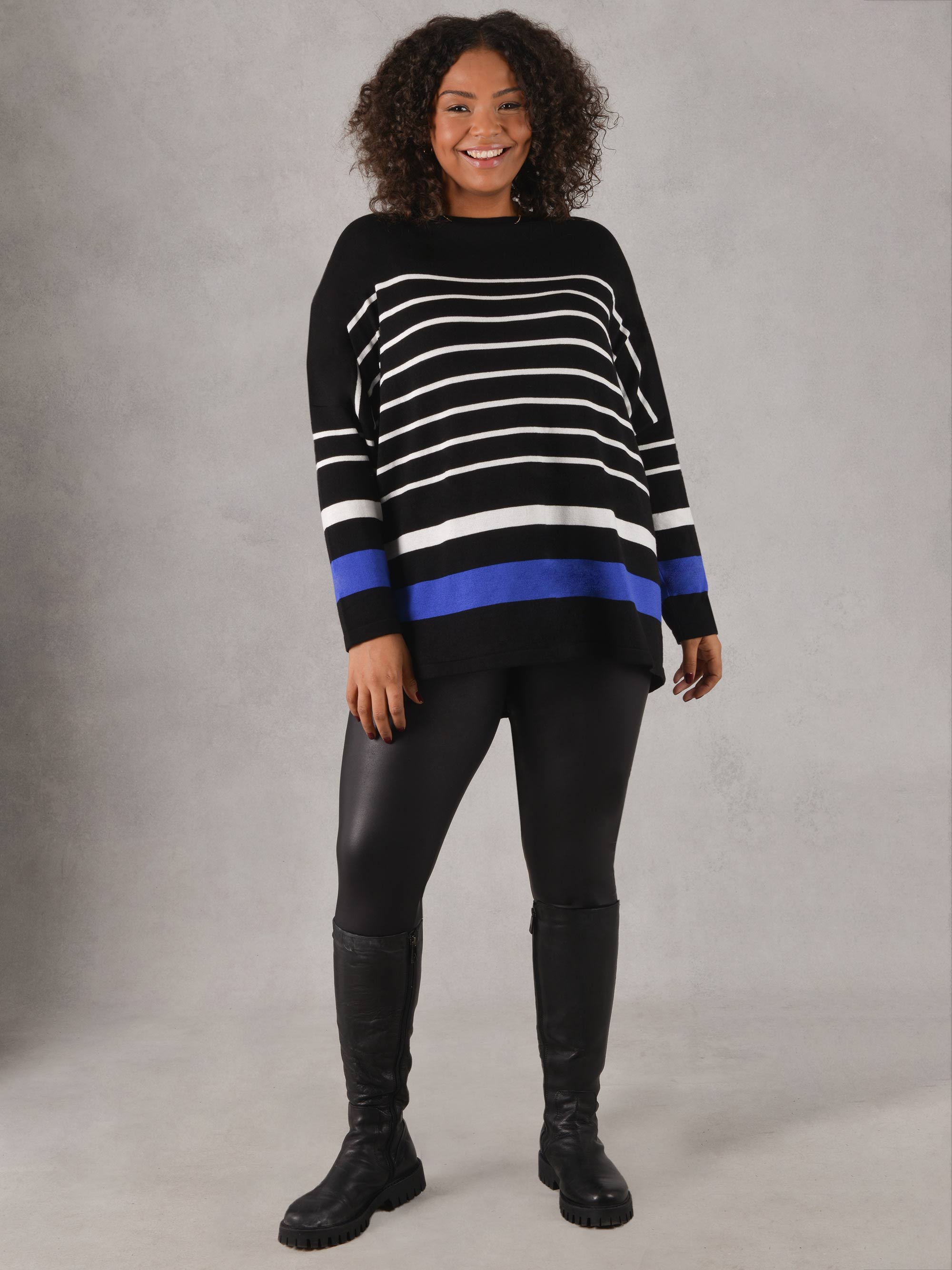 Black, Ivory & Cobalt Stripe Relaxed Jumper