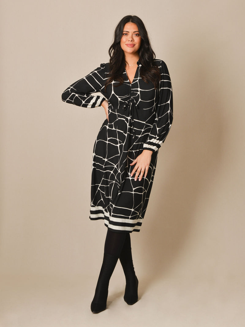 Mono Giraffe Print Ruched Jersey Midi Dress