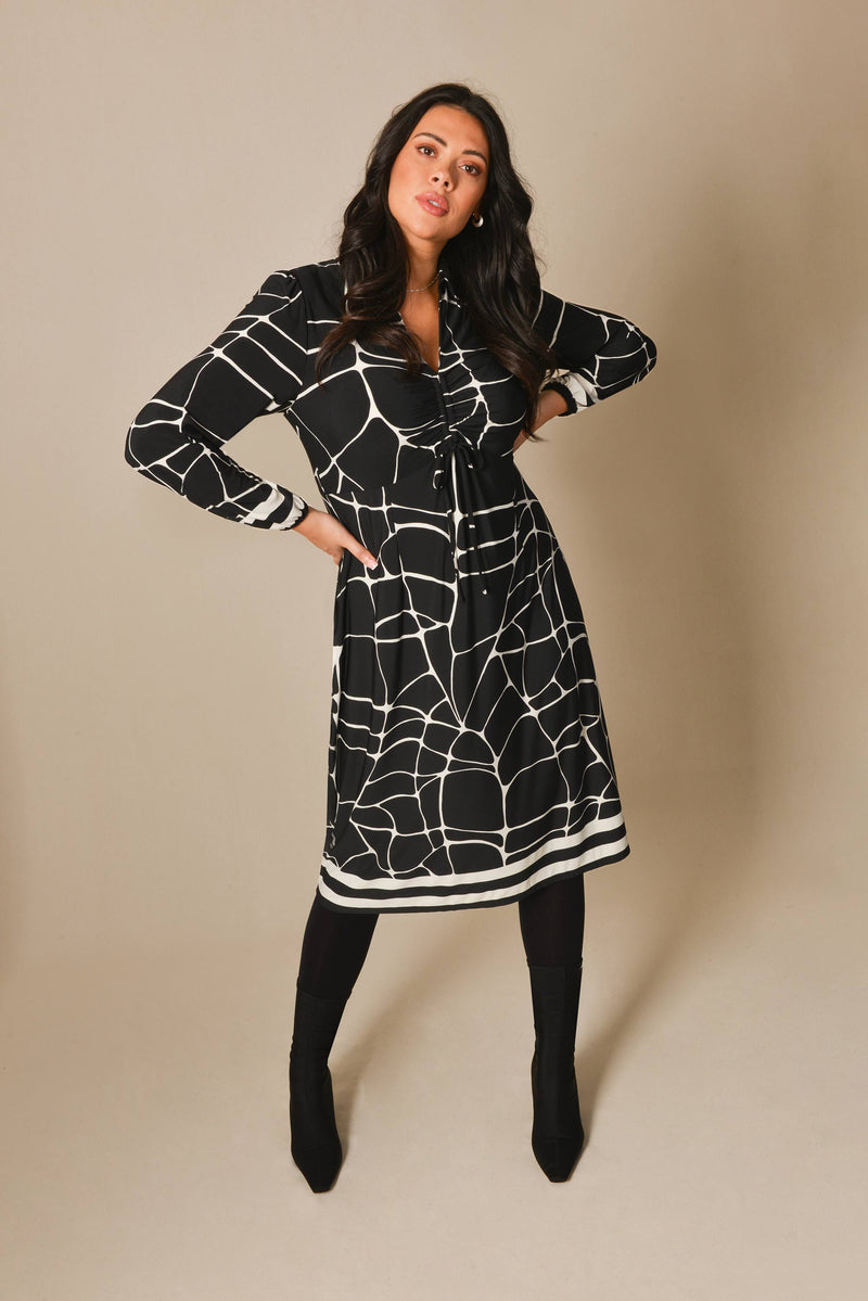 Mono Giraffe Print Ruched Jersey Midi Dress