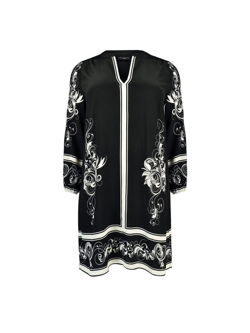 Black & Ivory Floral Placement Dress