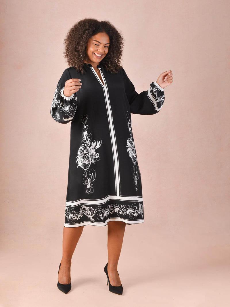 Black & Ivory Floral Placement Dress