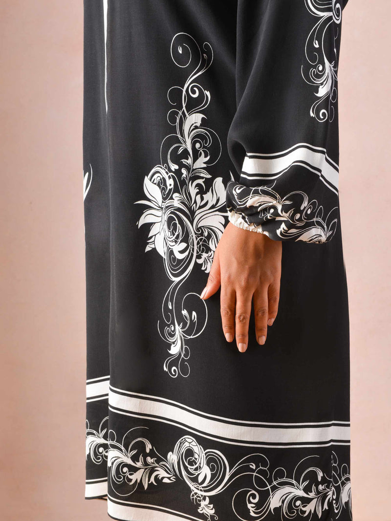 Black & Ivory Floral Placement Dress
