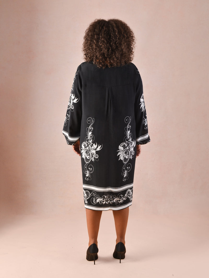 Black & Ivory Floral Placement Dress