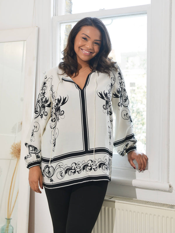 Ivory & Black Floral Placement Blouse