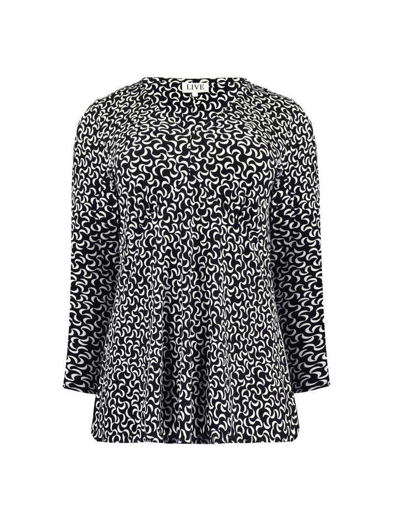Mono Curl Print Fitted Jersey Top