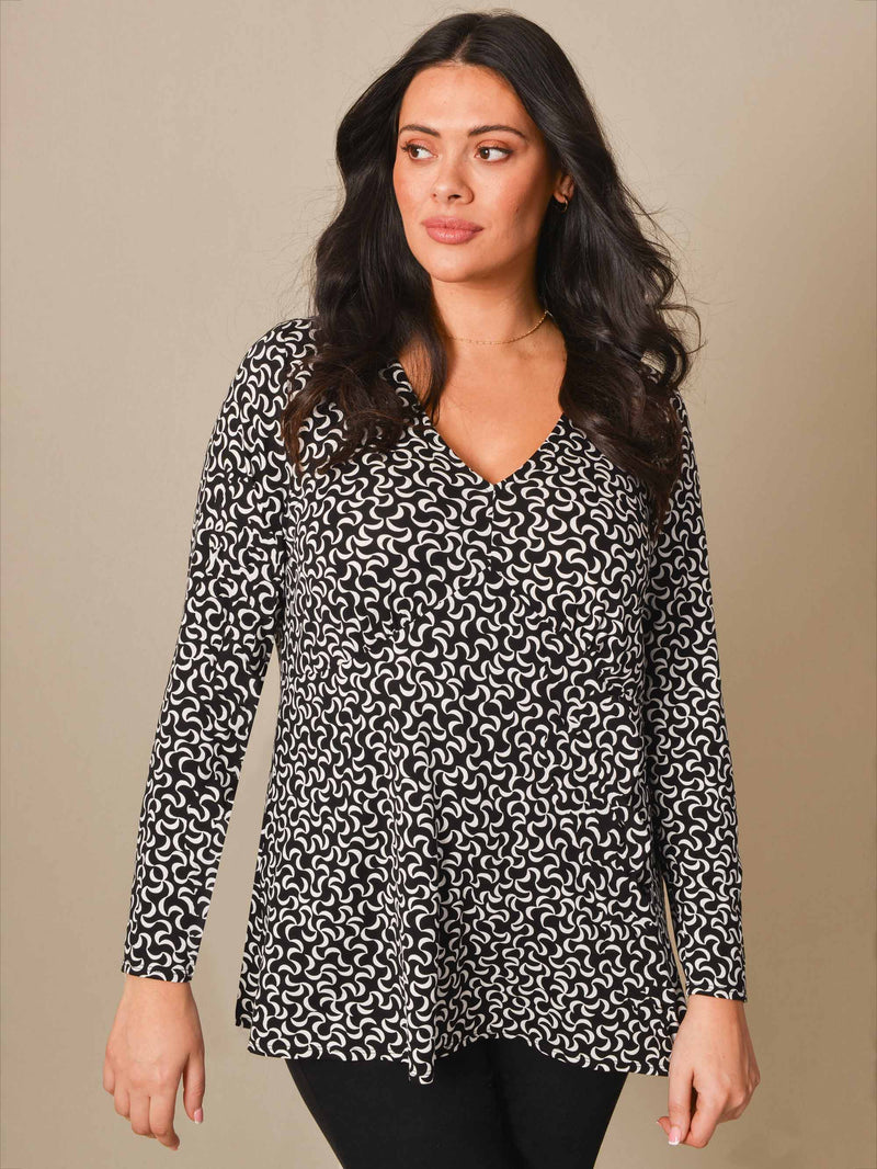 Mono Curl Print Fitted Jersey Top