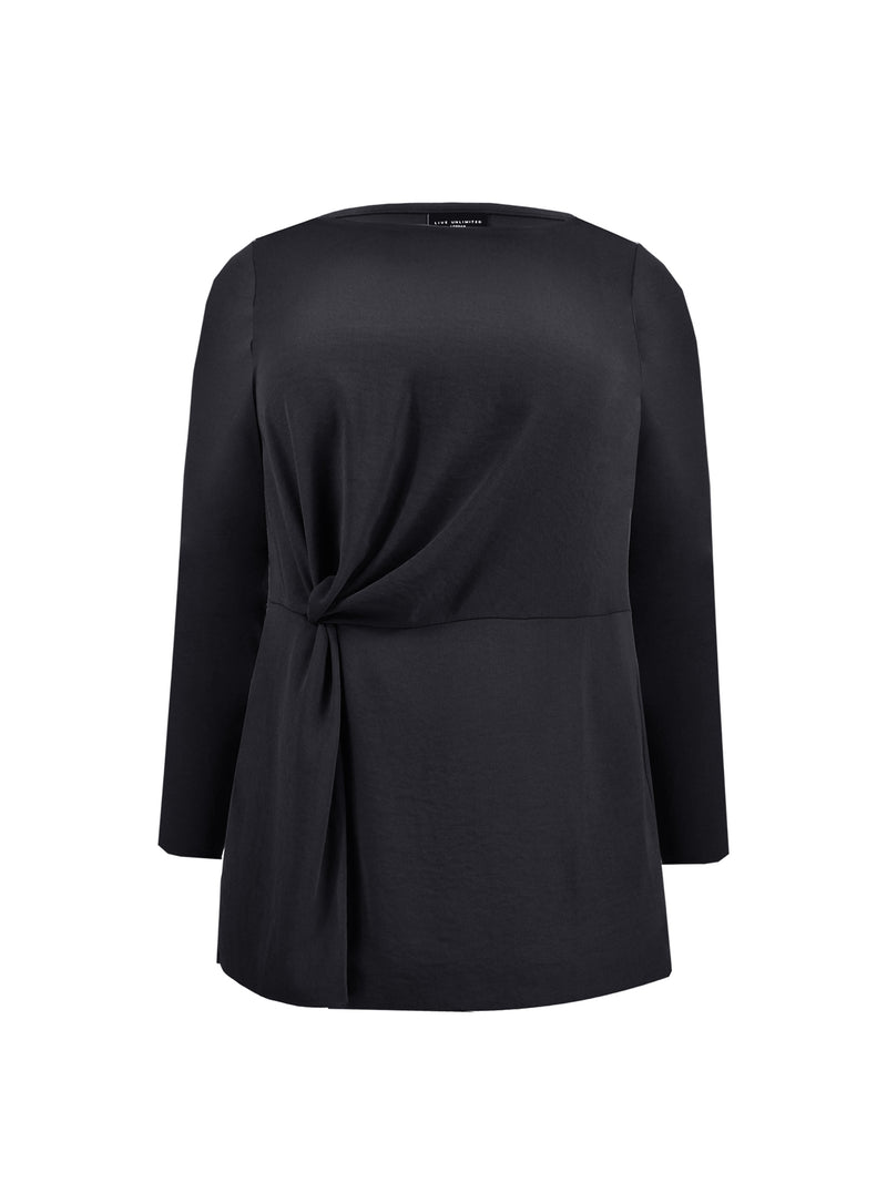 Black Contrast Front Twist Waist Jersey Tunic