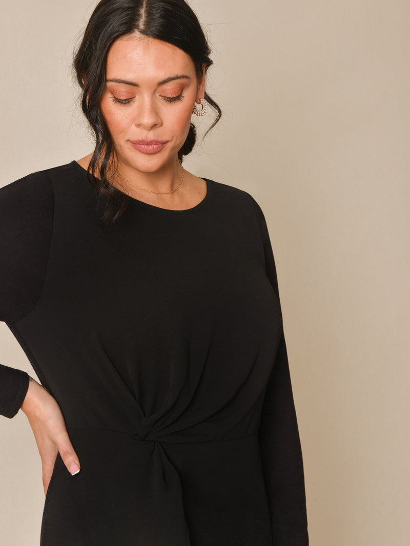 Black Contrast Front Twist Waist Jersey Tunic