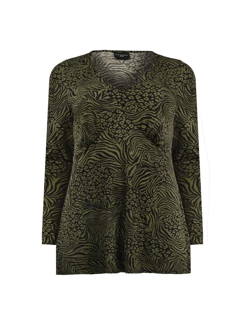 Khaki Animal Print Fitted Jersey Top