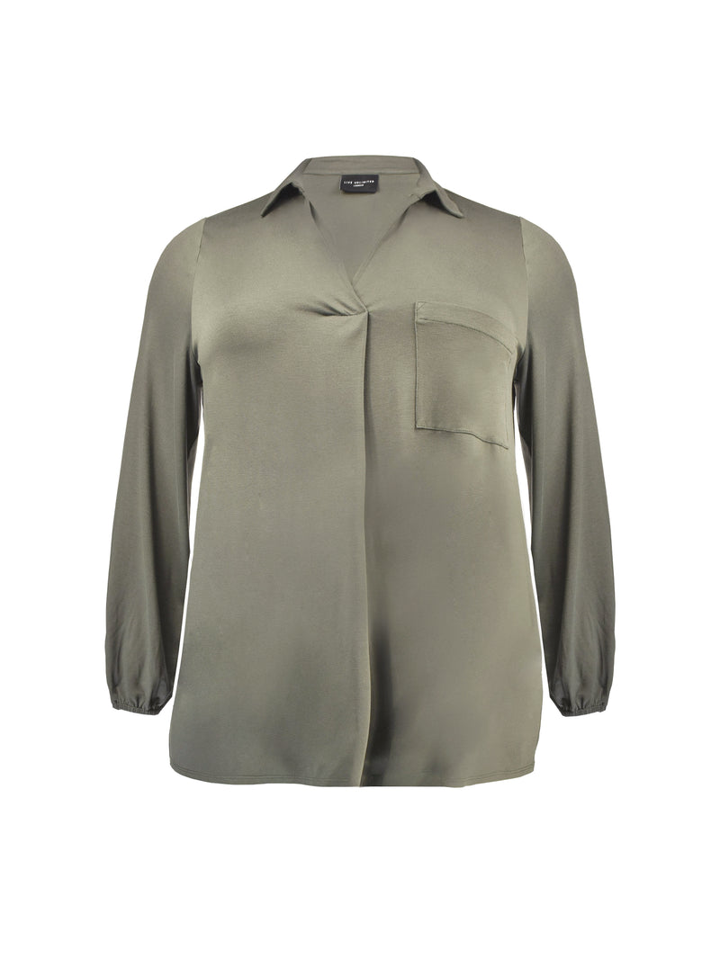 Khaki Longline Jersey Shirt With Front Pocket