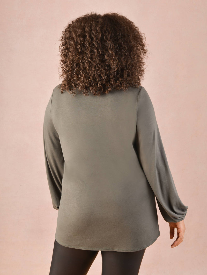 Khaki Longline Jersey Shirt With Front Pocket