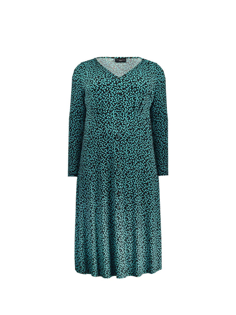 Green Curl Print Button Jersey Midi Dress
