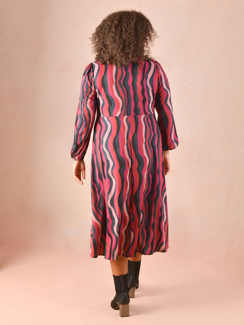 Multi Swirl Print Ruched Jersey Midi Dress