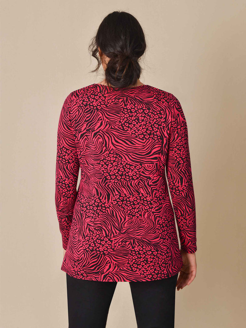 Pink Animal Print Fitted Jersey Top
