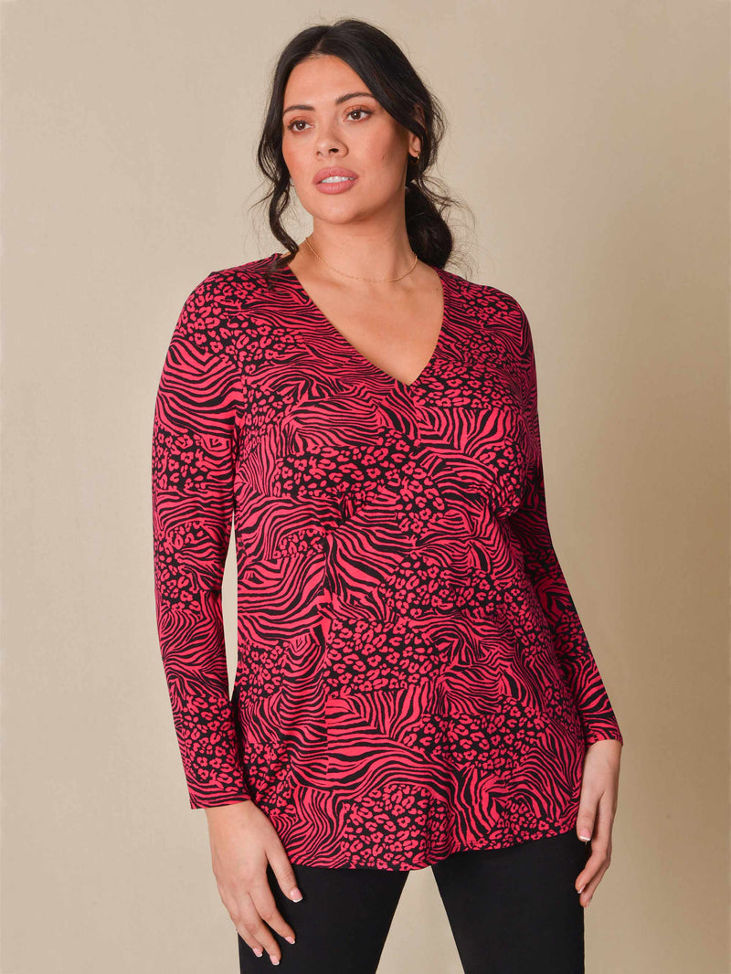 Pink Animal Print Fitted Jersey Top