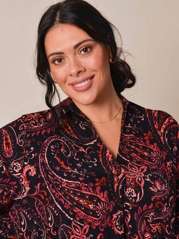 Pink Paisley Print Longline Jersey Shirt