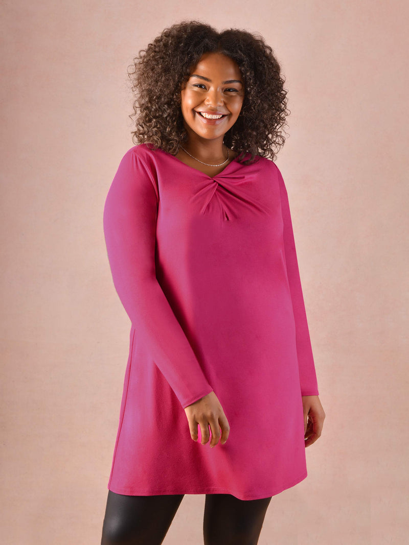Pink Twist Neck Jersey Tunic