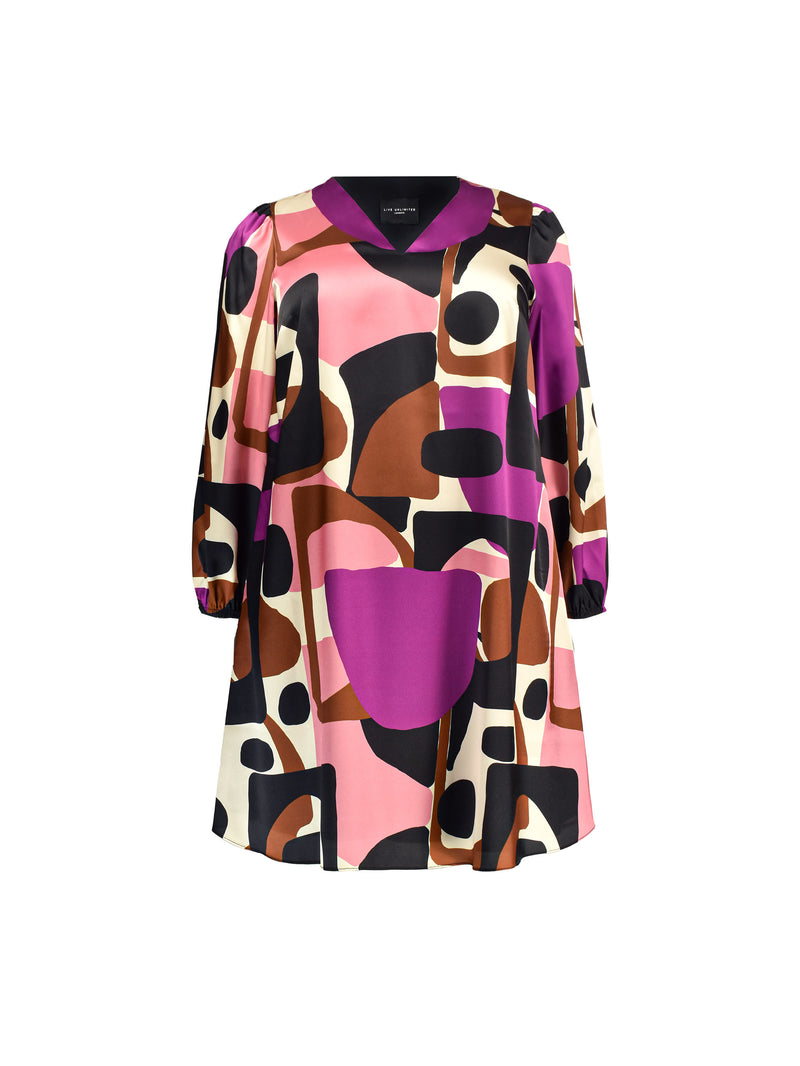 Colour Block Print V-Neck Chuck on Dress