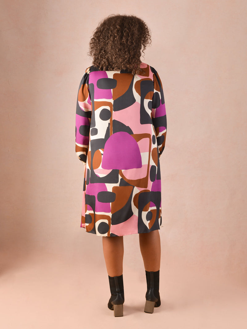 Colour Block Print V-Neck Chuck on Dress