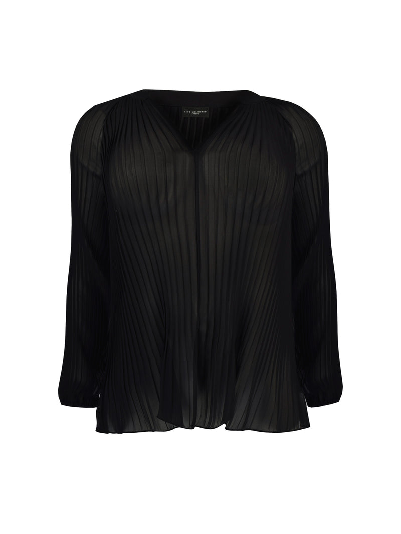 Black Pleated Boho Blouse