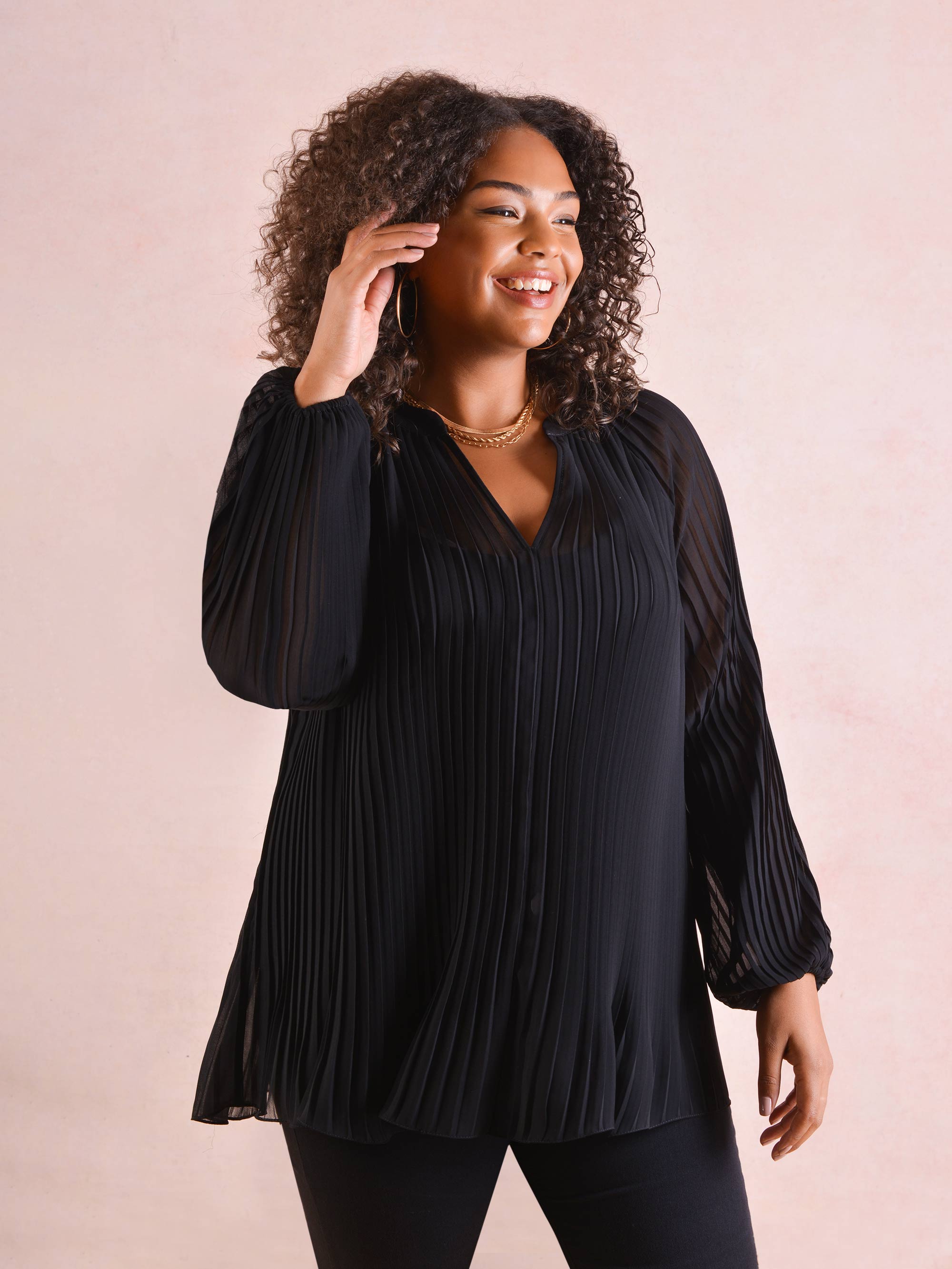 Black Pleated Boho Blouse