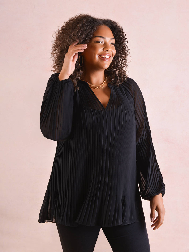 Black Pleated Boho Blouse