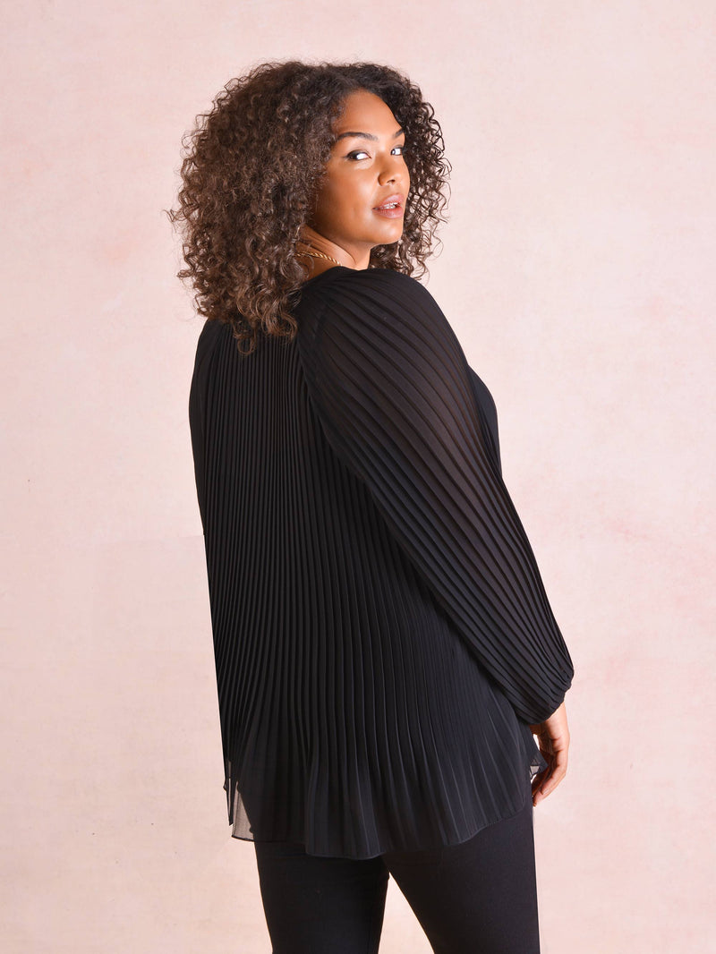 Black Pleated Boho Blouse