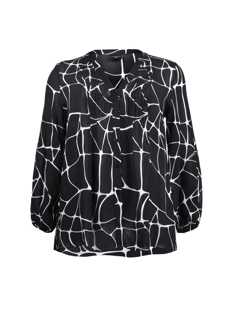 Mono Giraffe Print Pintuck Blouse