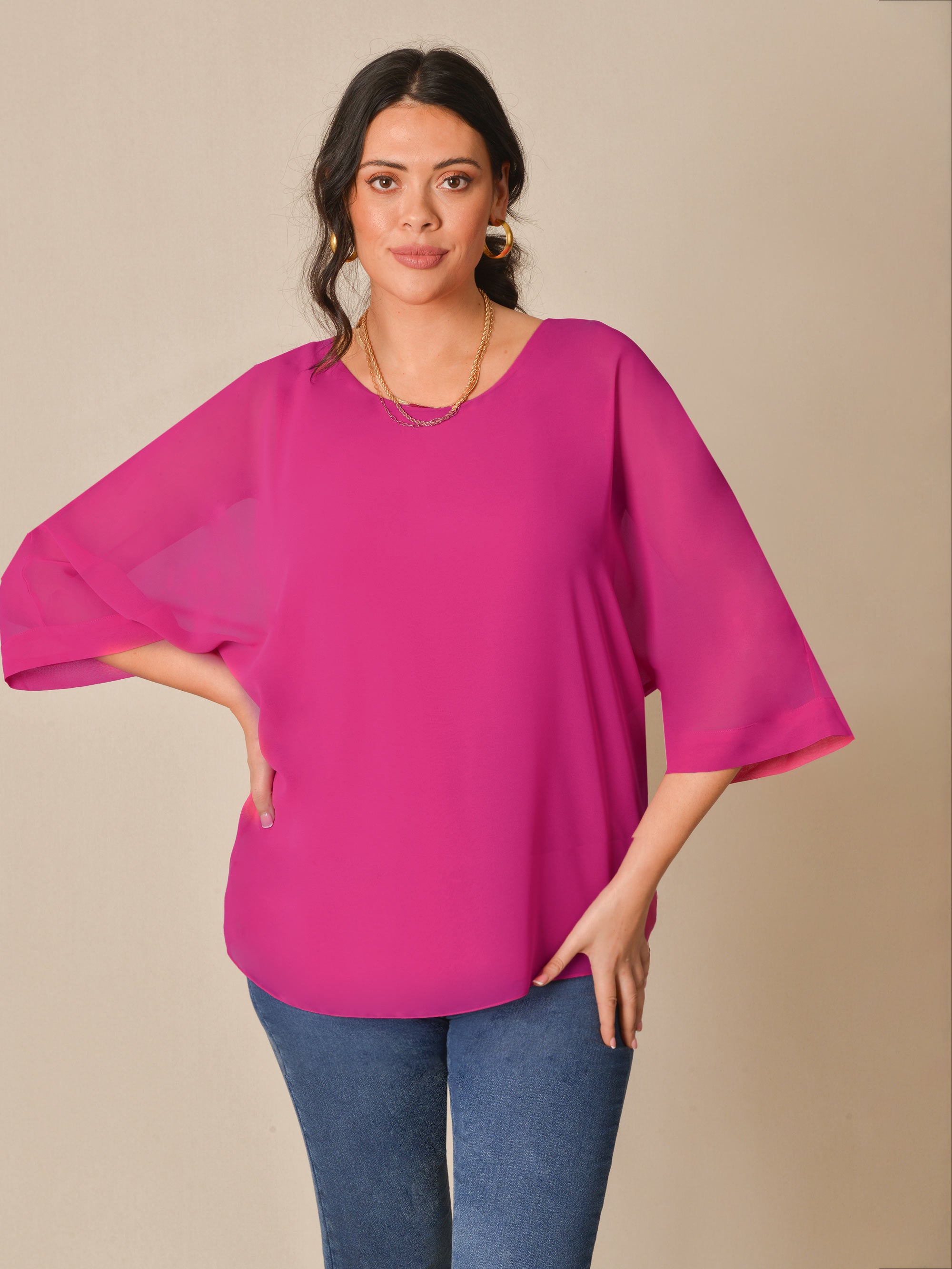 Pink chiffon top plus 2025 size