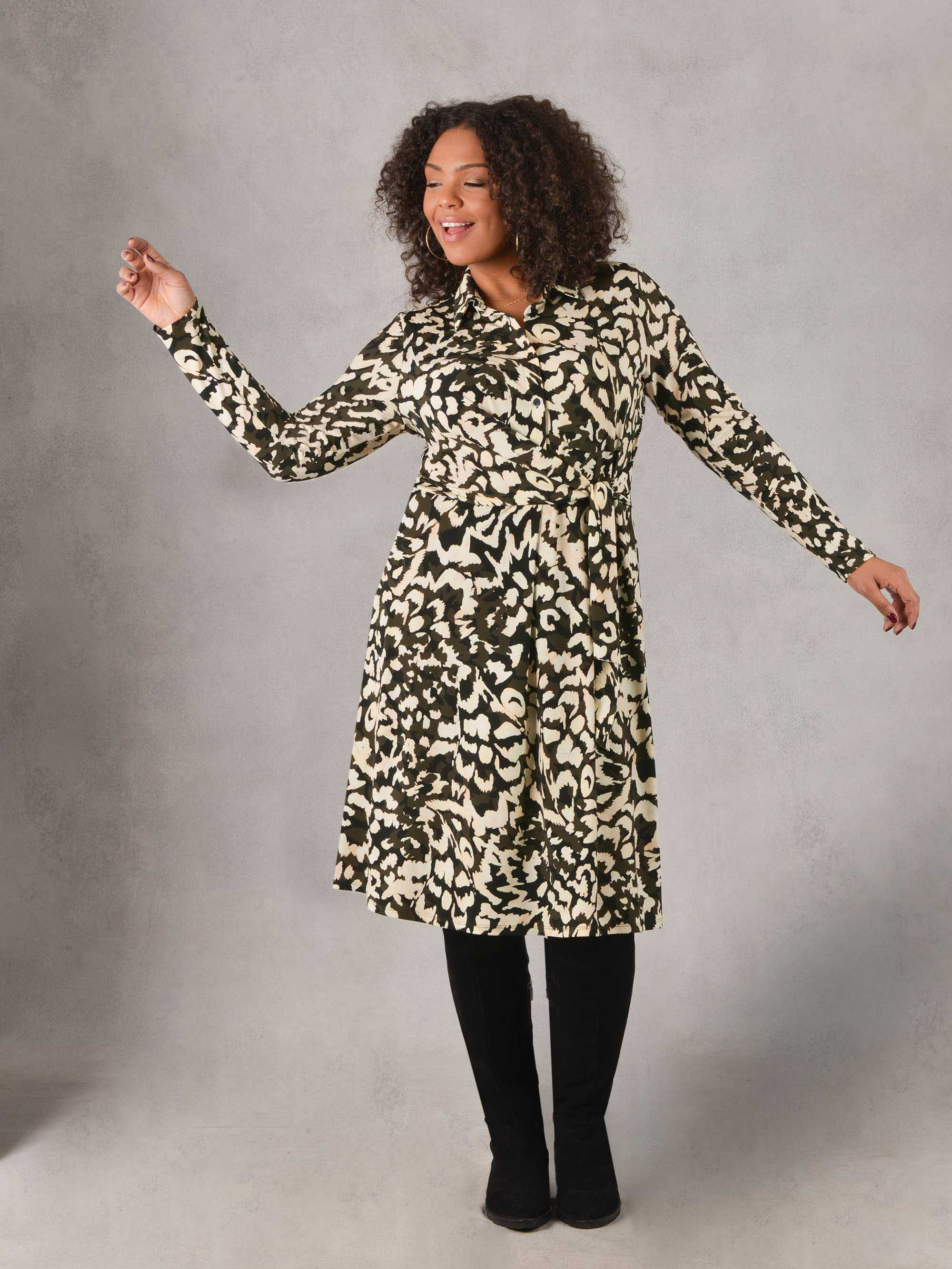 Camo Print Tie Side Jersey Shirt Dress Camo Print Tie Side Jersey Shirt Dress