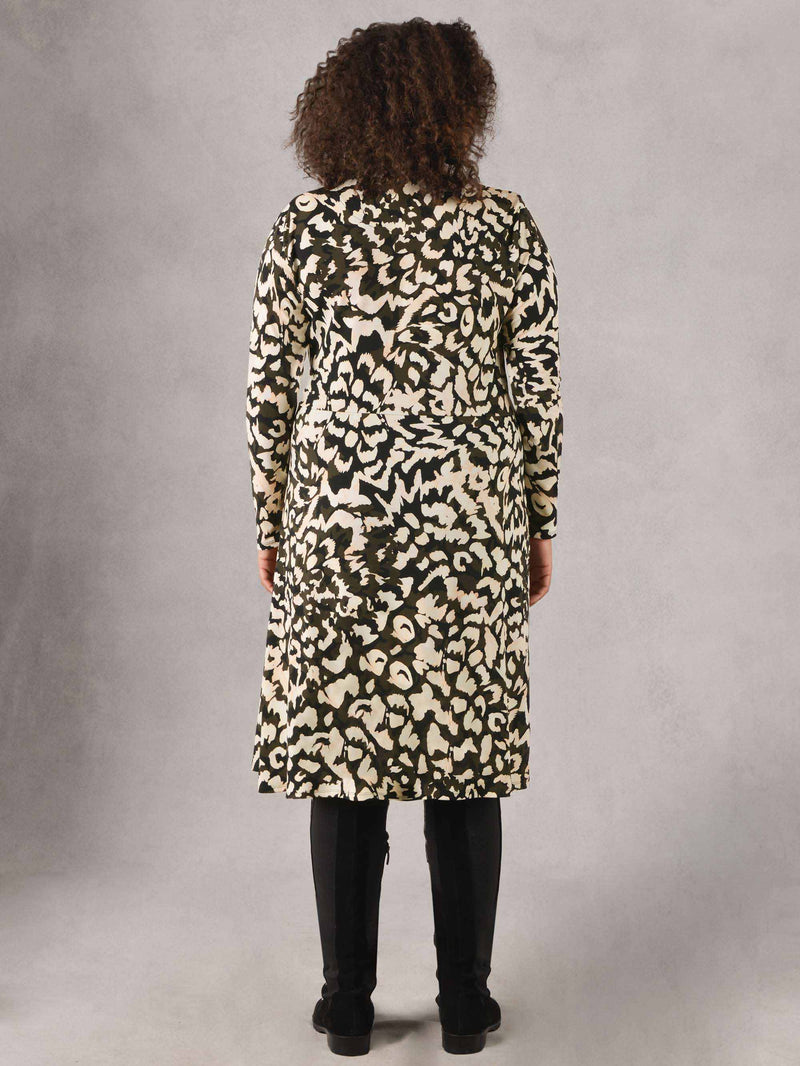 Camo Print Tie Side Jersey Shirt Dress