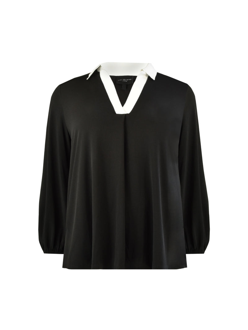 Black Cotton Collar Jersey Shirt