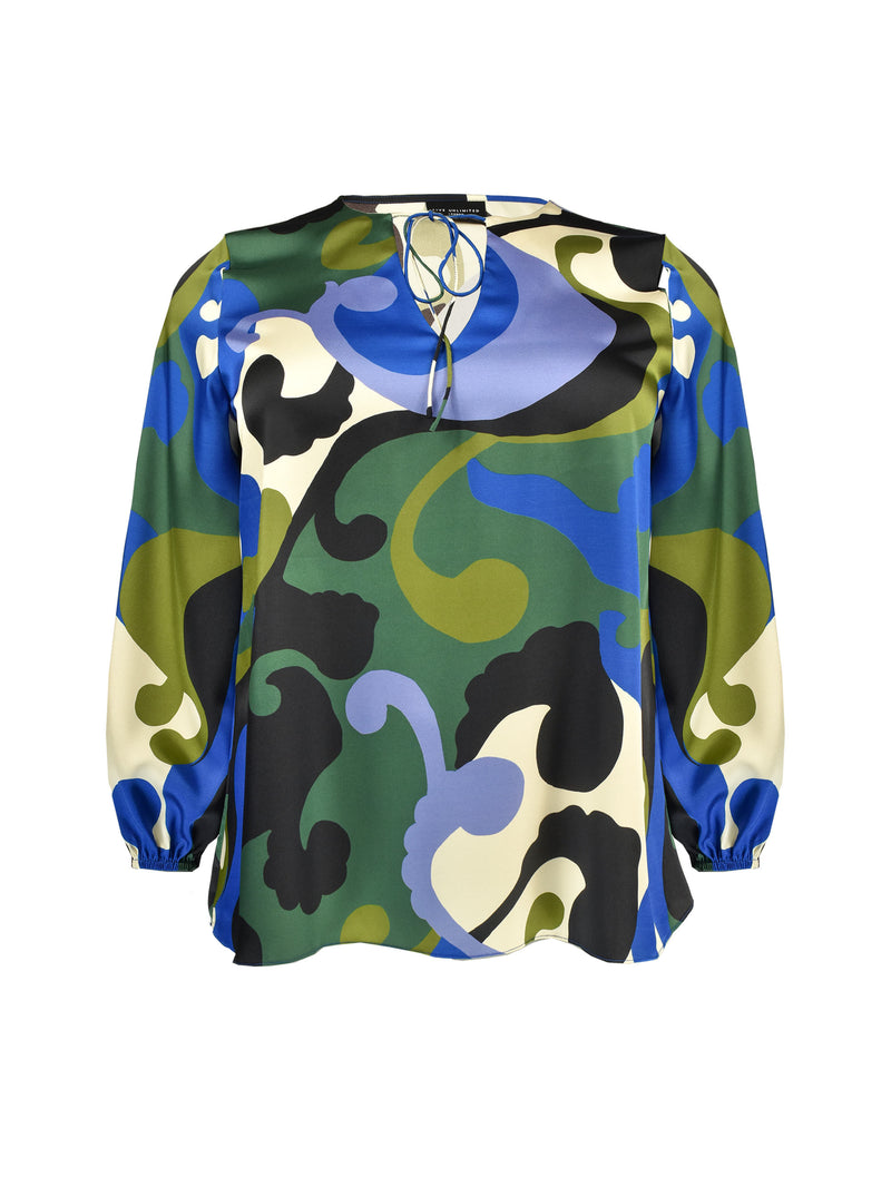 Blue Swirl Print Boho Blouse
