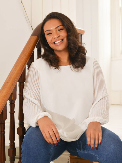 Ivory Pleat Sleeve Blouse