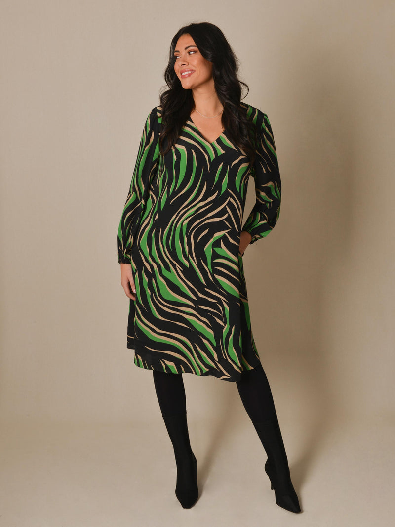 Green Zebra Print Short Swing Dress