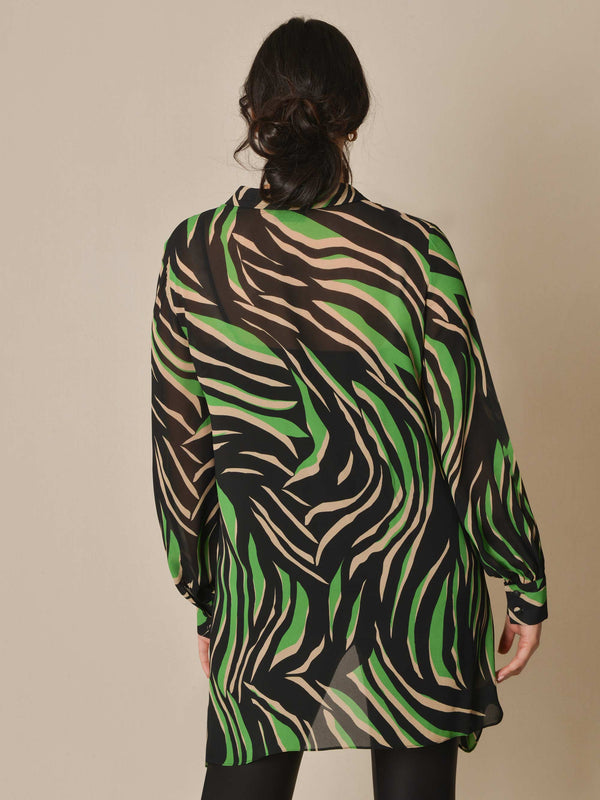 Green Zebra Print Hanky Hem Longline Shirt