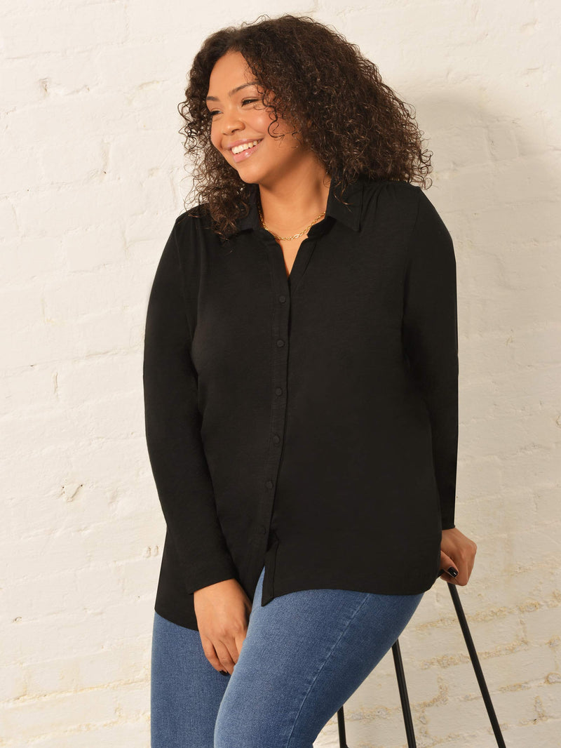 Black Textured Cotton Jersey Shirt